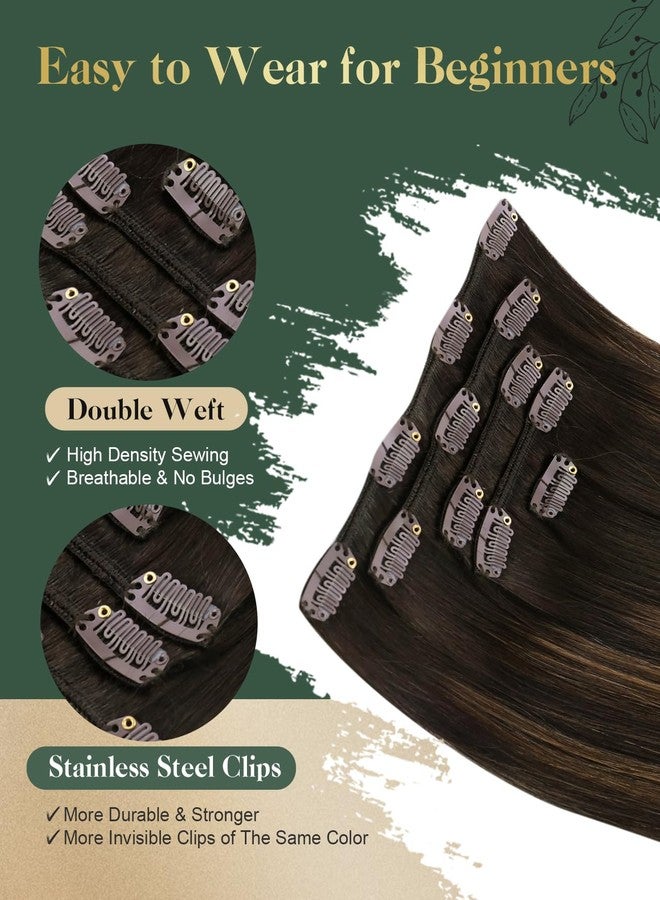 Ugeat Clip in Extensions Real Human Hair Balayage Dark Brown Short Hair Extensions Clip ins Medium Brown Ombre Clip on Hair Extensions for Women 12 Inch 5Pcs 85G 2/6/2 - Image 3